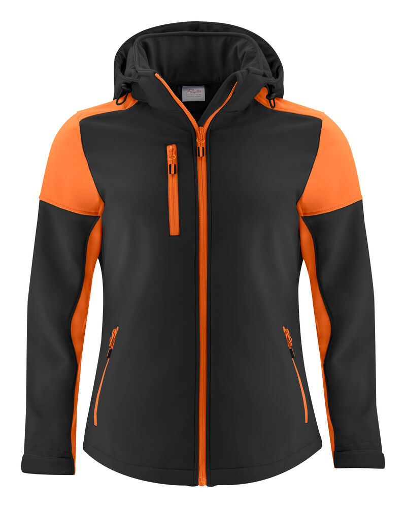 Printer Prime Softshell Jas Dames - Zwart/Oranje